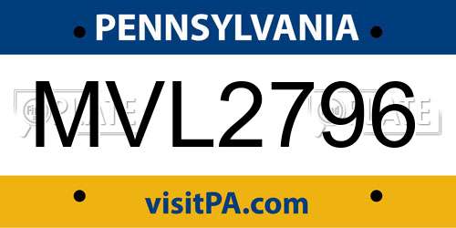 MVL2796 Pennsylvania License Plate