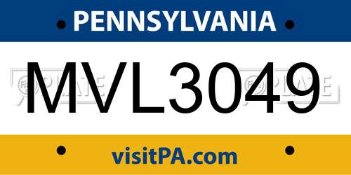 MVL3049 Pennsylvania License Plate