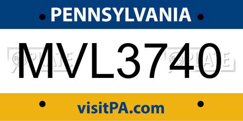 MVL3740 Pennsylvania License Plate