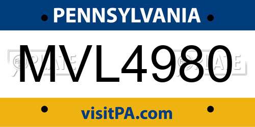 MVL4980 Pennsylvania License Plate