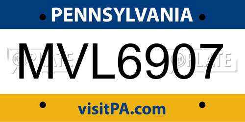 MVL6907 Pennsylvania License Plate