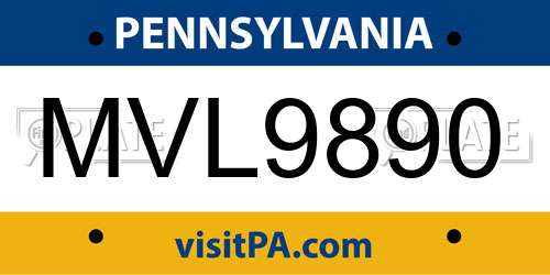 MVL9890 Pennsylvania License Plate