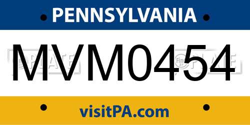 MVM0454 Pennsylvania License Plate