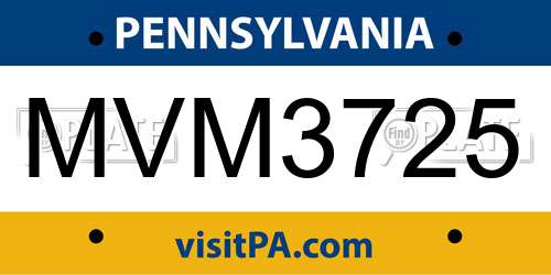 MVM3725 Pennsylvania License Plate