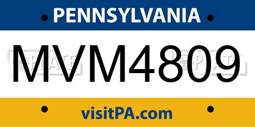 MVM4809 Pennsylvania License Plate