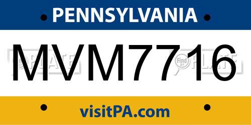 MVM7716 Pennsylvania License Plate