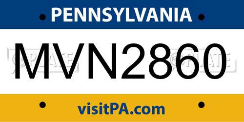 MVN2860 Pennsylvania License Plate