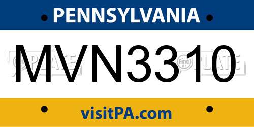MVN3310 Pennsylvania License Plate