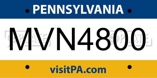 MVN4800 Pennsylvania License Plate
