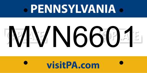 MVN6601 Pennsylvania License Plate