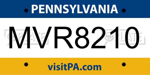 MVR8210 Pennsylvania License Plate