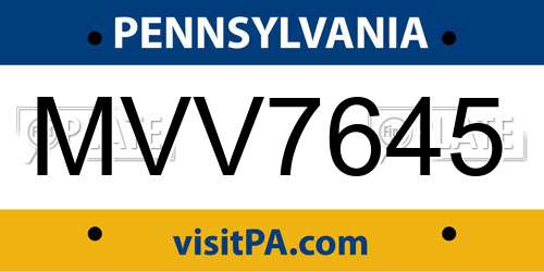 MVV7645 Pennsylvania License Plate