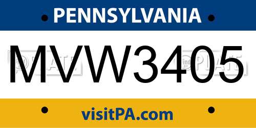 MVW3405 Pennsylvania License Plate