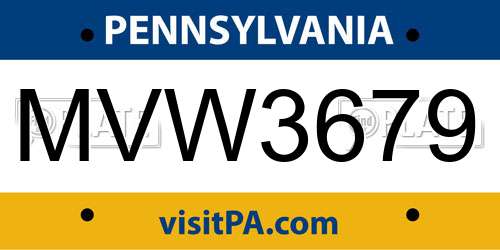 MVW3679 Pennsylvania License Plate