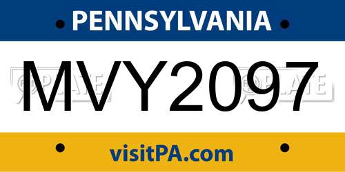 MVY2097 Pennsylvania License Plate