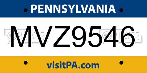 MVZ9546 Pennsylvania License Plate