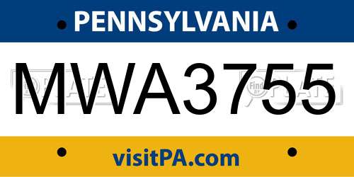MWA3755 Pennsylvania License Plate