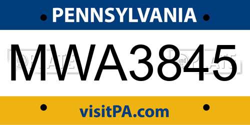 MWA3845 Pennsylvania License Plate
