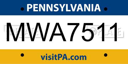 MWA7511 Pennsylvania License Plate