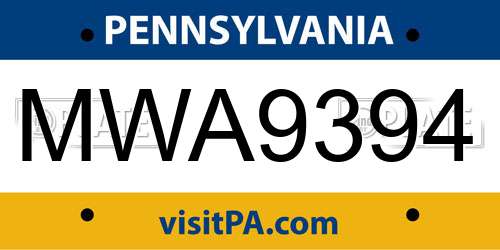 MWA9394 Pennsylvania License Plate