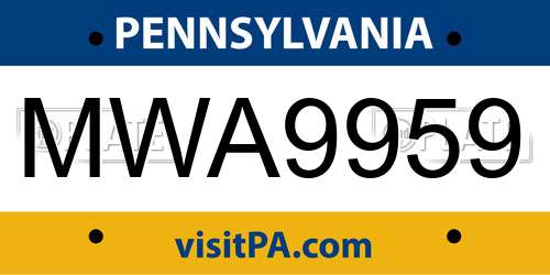 MWA9959 Pennsylvania License Plate