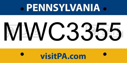 MWC3355 Pennsylvania License Plate