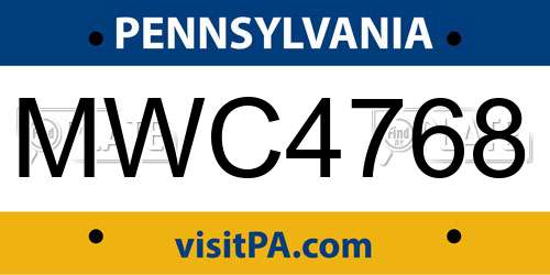 MWC4768 Pennsylvania License Plate