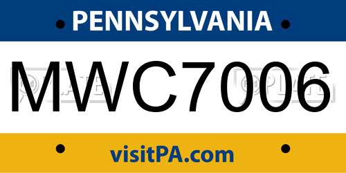 MWC7006 Pennsylvania License Plate