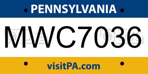 MWC7036 Pennsylvania License Plate