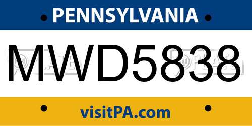MWD5838 Pennsylvania License Plate
