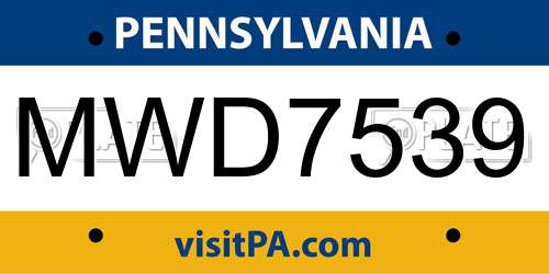 MWD7539 Pennsylvania License Plate