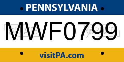 MWF0799 Pennsylvania License Plate