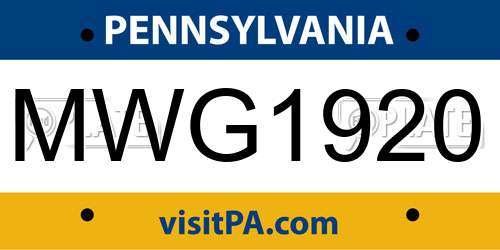 MWG1920 Pennsylvania License Plate