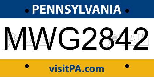MWG2842 Pennsylvania License Plate