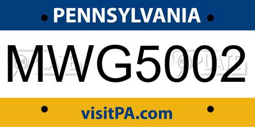 MWG5002 Pennsylvania License Plate