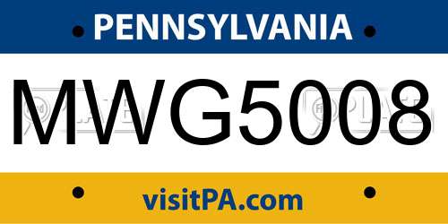 MWG5008 Pennsylvania License Plate