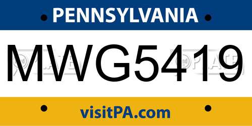 MWG5419 Pennsylvania License Plate