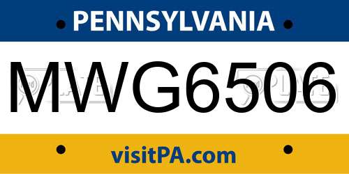 MWG6506 Pennsylvania License Plate