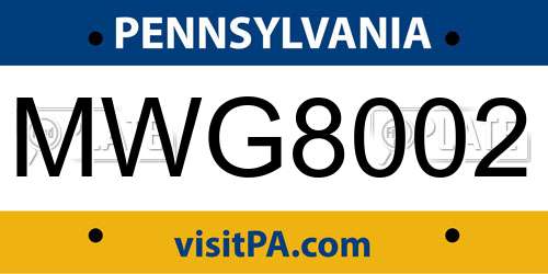 MWG8002 Pennsylvania License Plate