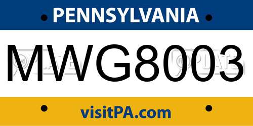 MWG8003 Pennsylvania License Plate