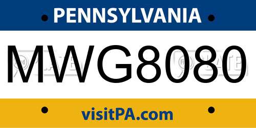 MWG8080 Pennsylvania License Plate