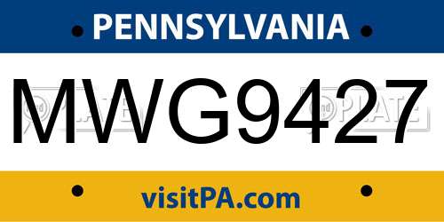 MWG9427 Pennsylvania License Plate