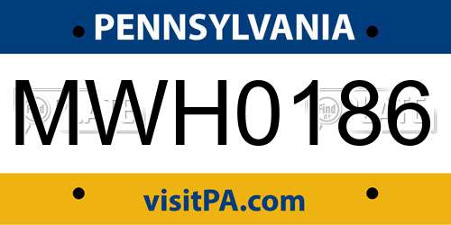MWH0186 Pennsylvania License Plate