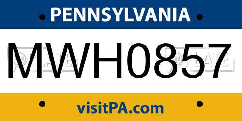 MWH0857 Pennsylvania License Plate