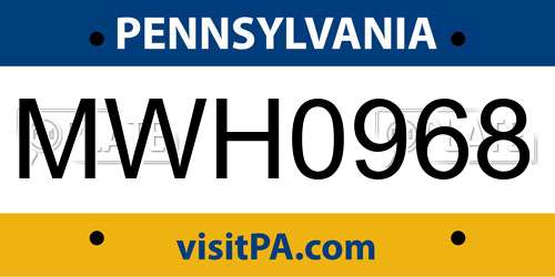MWH0968 Pennsylvania License Plate