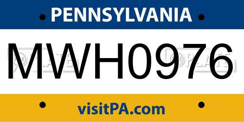 MWH0976 Pennsylvania License Plate