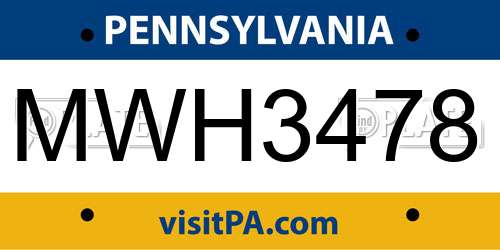 MWH3478 Pennsylvania License Plate