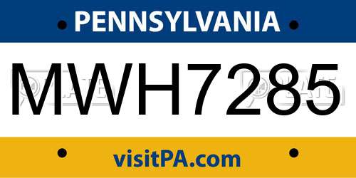 MWH7285 Pennsylvania License Plate