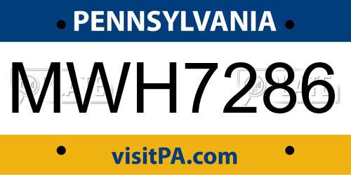 MWH7286 Pennsylvania License Plate