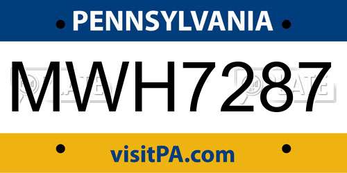 MWH7287 Pennsylvania License Plate